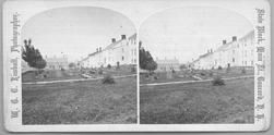 SA0235 - Photo looks west toward office buildings and is connected to the Church Family. Identified on the back. Ads for other views in the stereo card series on the back.